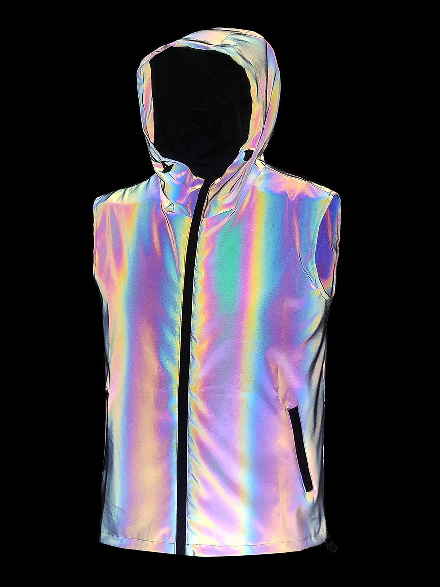Fashion Street Night - Reflective Vest Men's Hoodie Sleeveless Jacket