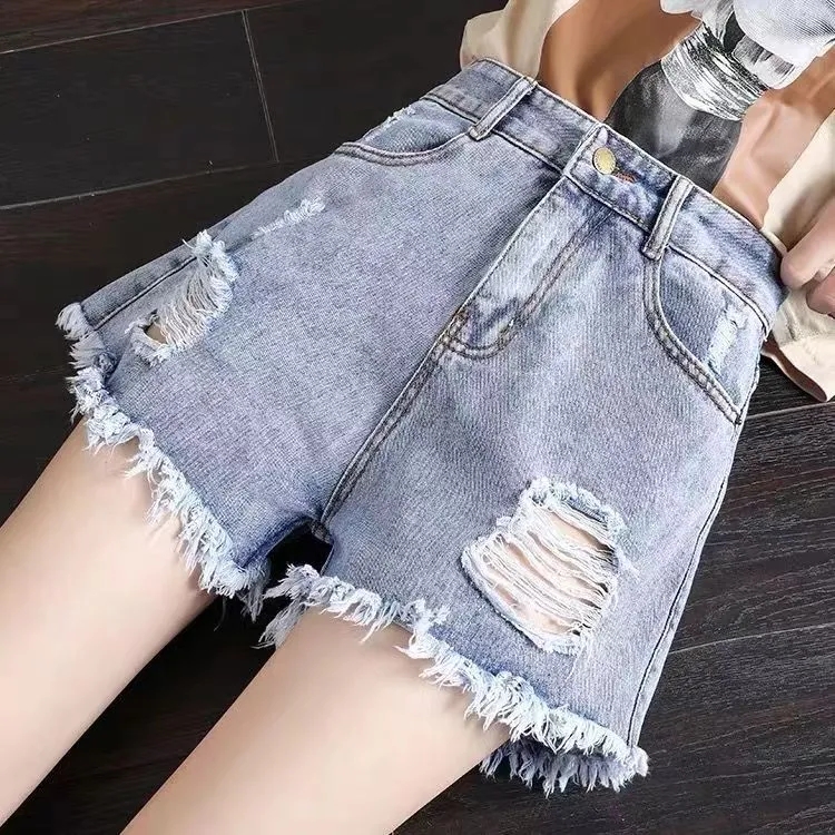 Distressed Jean Rip - Women Light Wash High Waist Denim