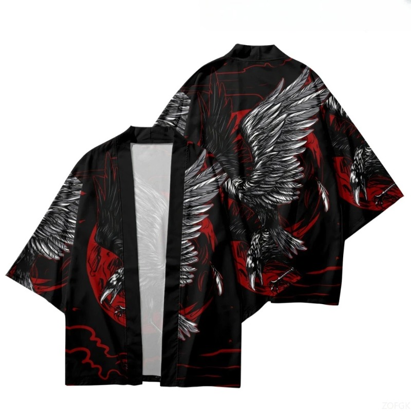 Fashion Crow Printed Open Fron - Street Fashion Kimono avis et prix