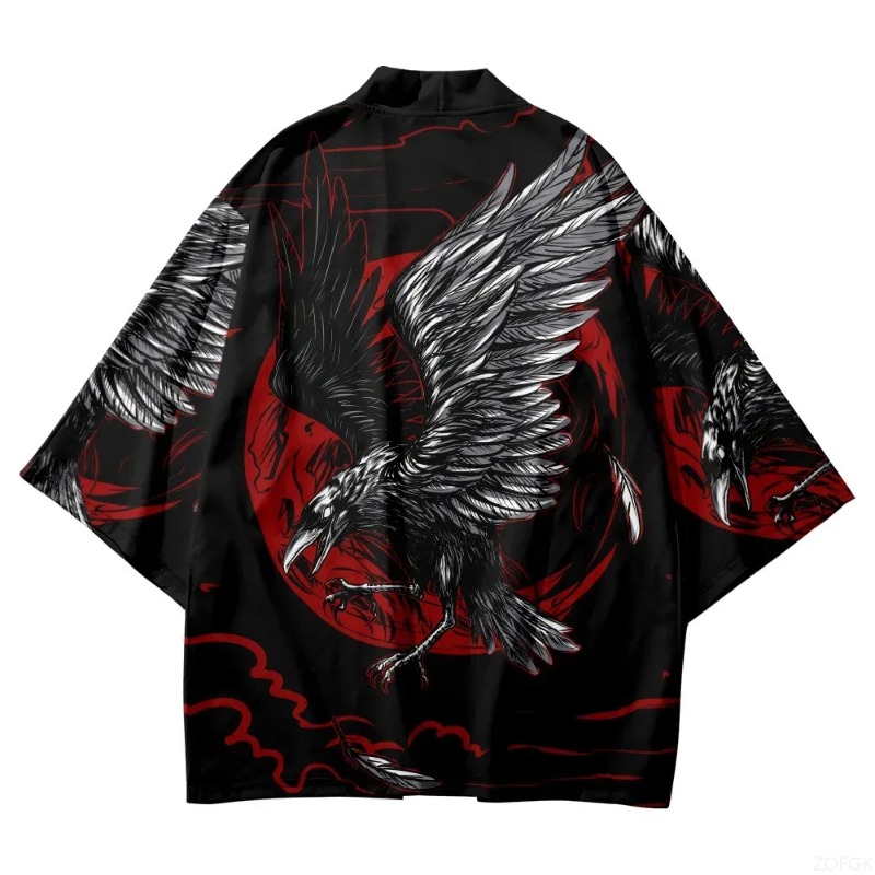 Fashion Crow Printed Open Fron - Street Fashion Kimono avis et prix
