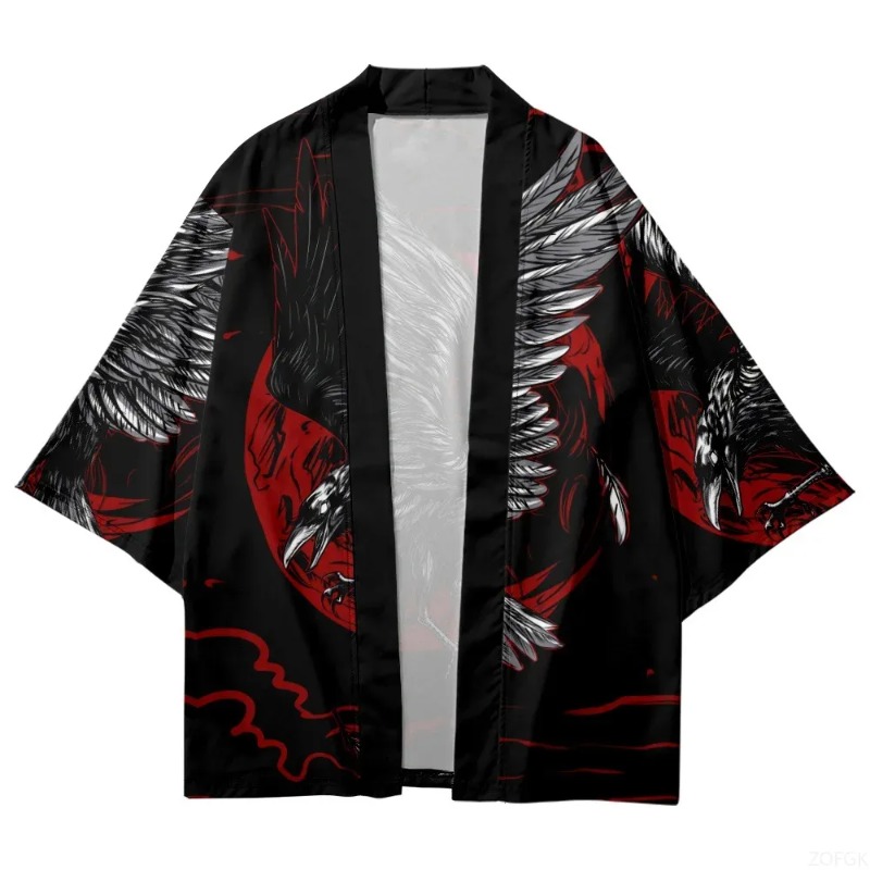 Fashion Crow Printed Open Fron - Street Fashion Kimono avis et prix
