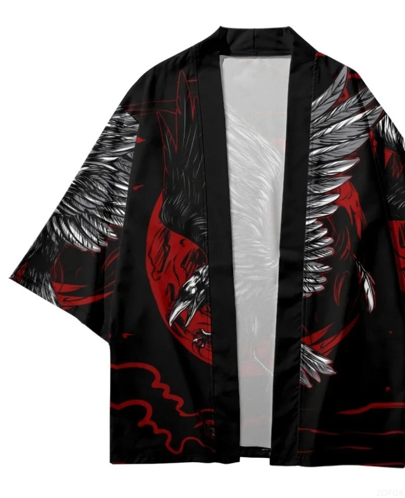 Fashion Crow Printed Open Fron - Street Fashion Kimono avis et prix