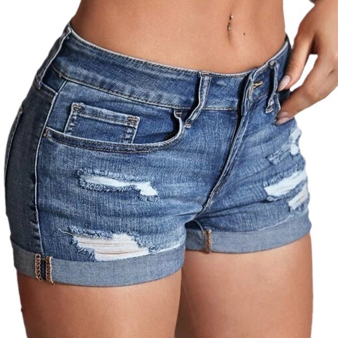 High Waist Washed Denim Shorts - Distressed Jean Rip avis et prix