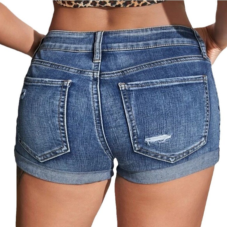 High Waist Washed Denim Shorts - Distressed Jean Rip avis et prix