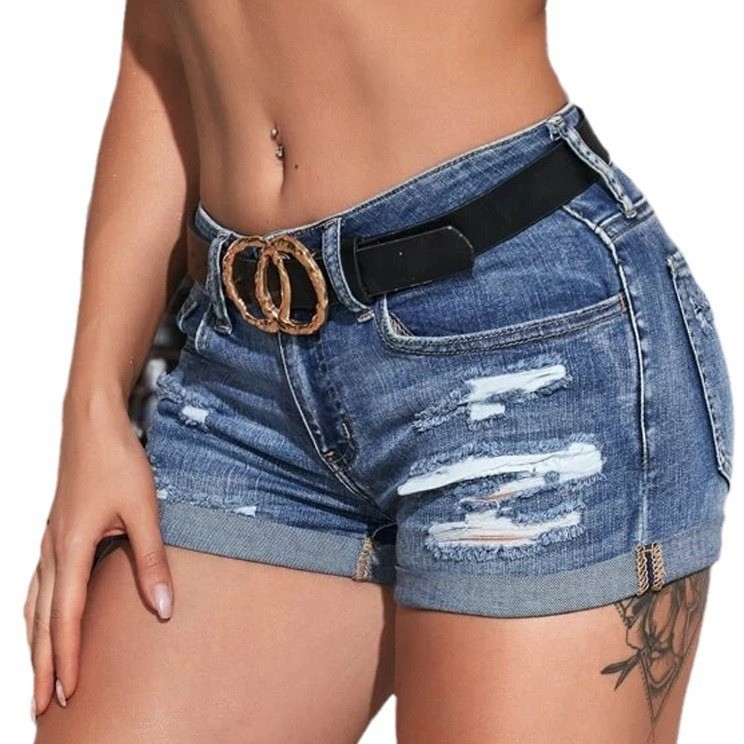 High Waist Washed Denim Shorts - Distressed Jean Rip avis et prix
