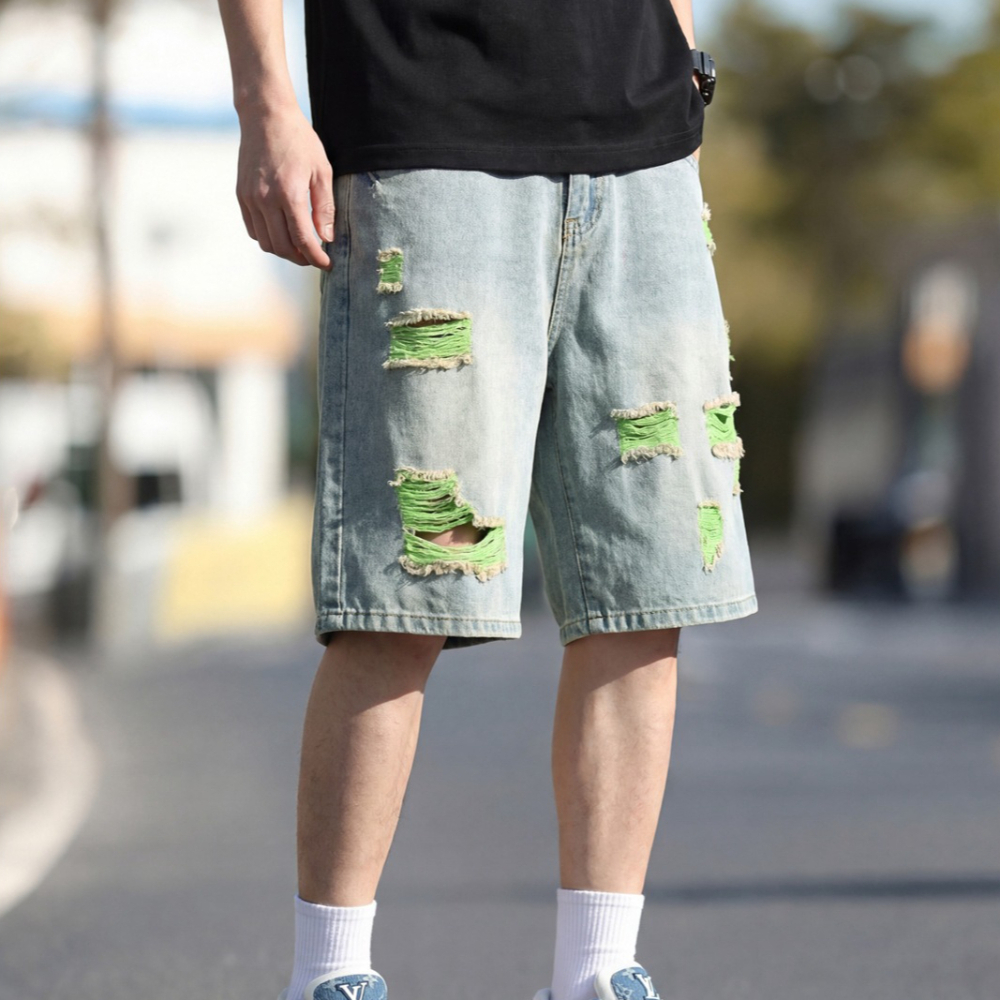 Men's Lined Ripped Denim Short - Distressed Jean Rip avis et prix