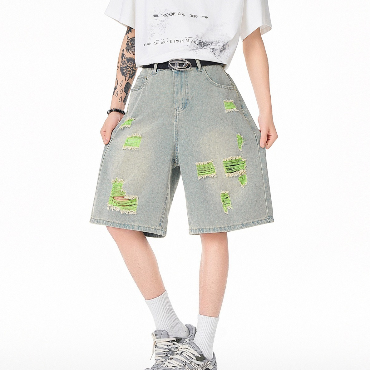 Men's Lined Ripped Denim Short - Distressed Jean Rip avis et prix