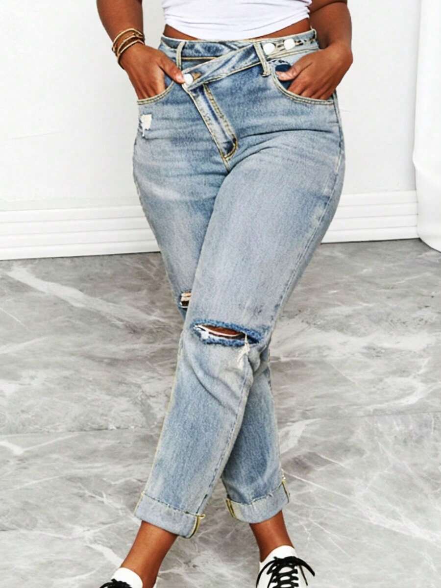 Women Plus Size High Waist Dis - Distressed Jean Rip avis et prix