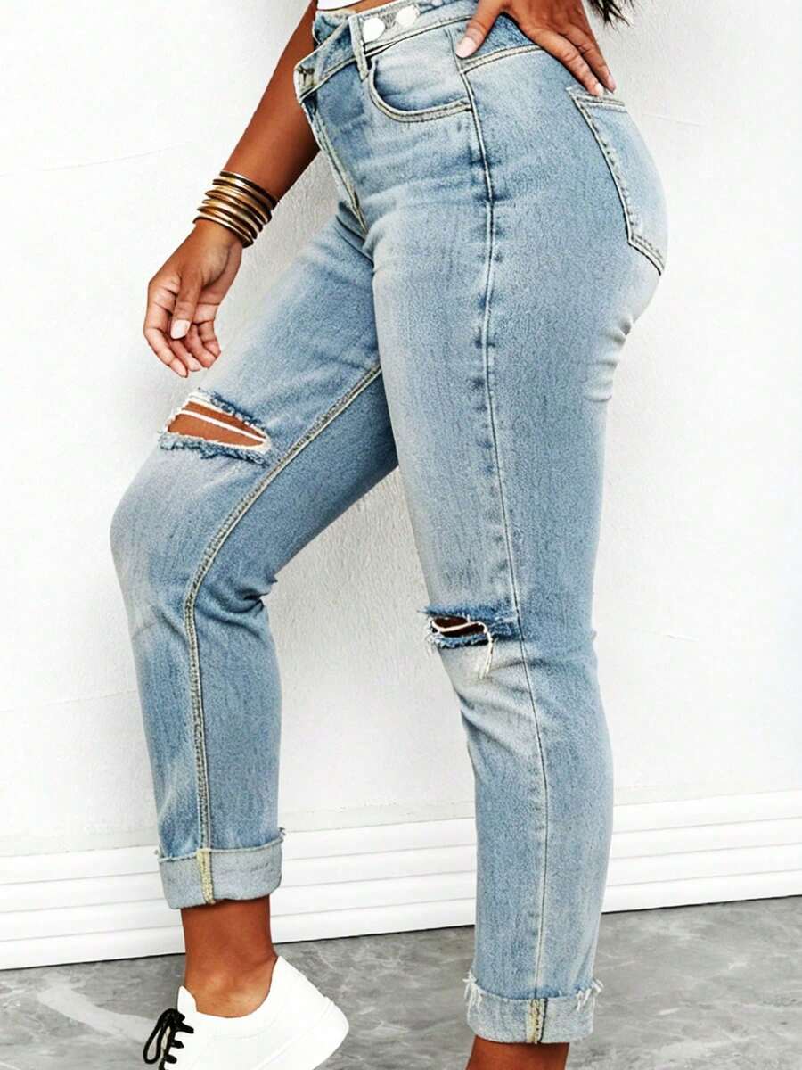 Women Plus Size High Waist Dis - Distressed Jean Rip avis et prix