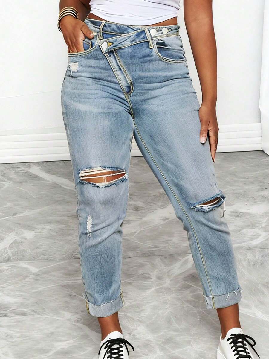 Women Plus Size High Waist Dis - Distressed Jean Rip avis et prix