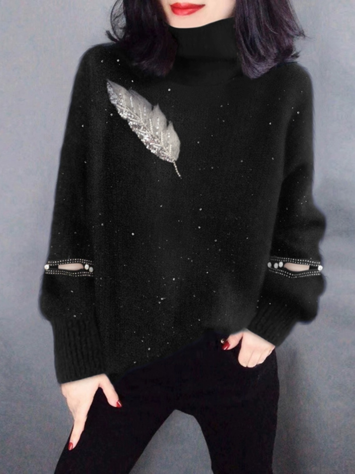Black High Collar Knitted Swea - Street Fashion Outlet avis et prix