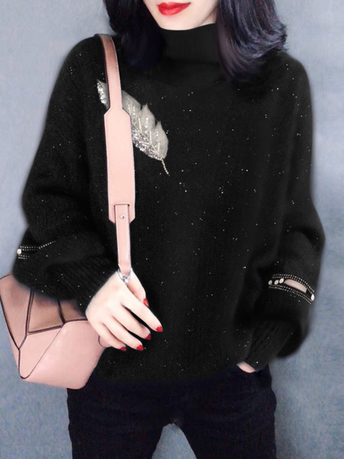 Black High Collar Knitted Swea - Street Fashion Outlet avis et prix