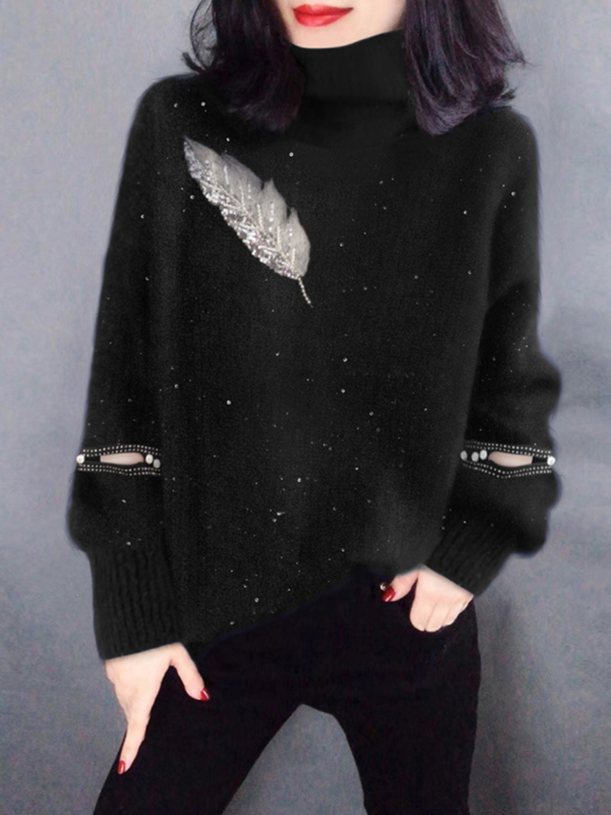 Black High Collar Knitted Swea - Street Fashion Outlet avis et prix