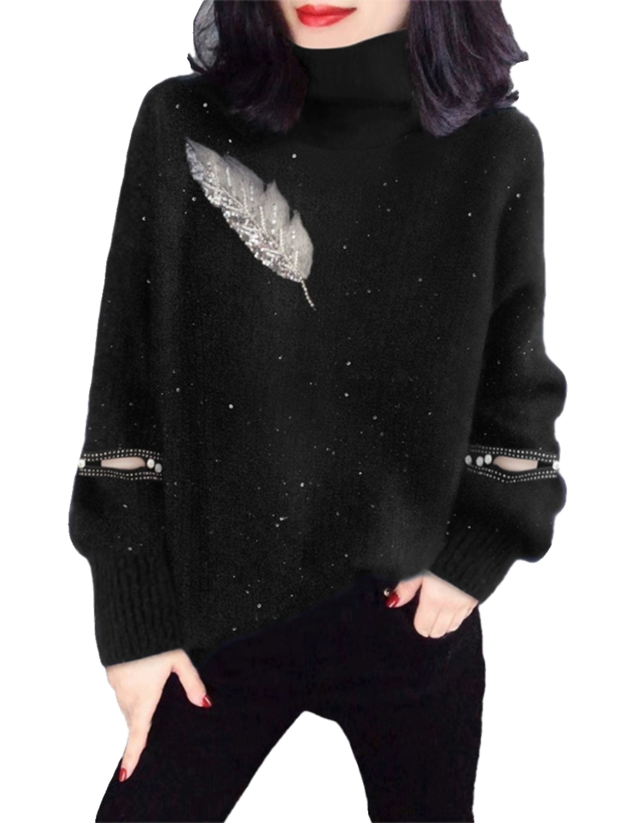 Black High Collar Knitted Swea - Street Fashion Outlet avis et prix