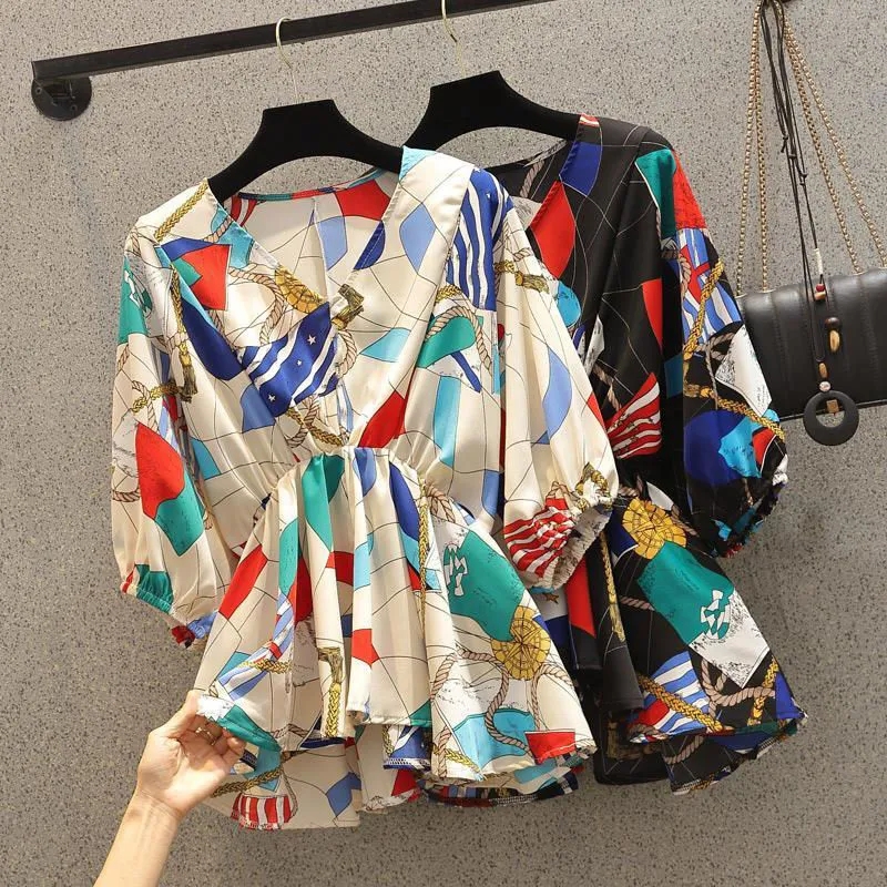 Geometric Printing Chiffon Hig - Korean Street Fashion Female avis et prix