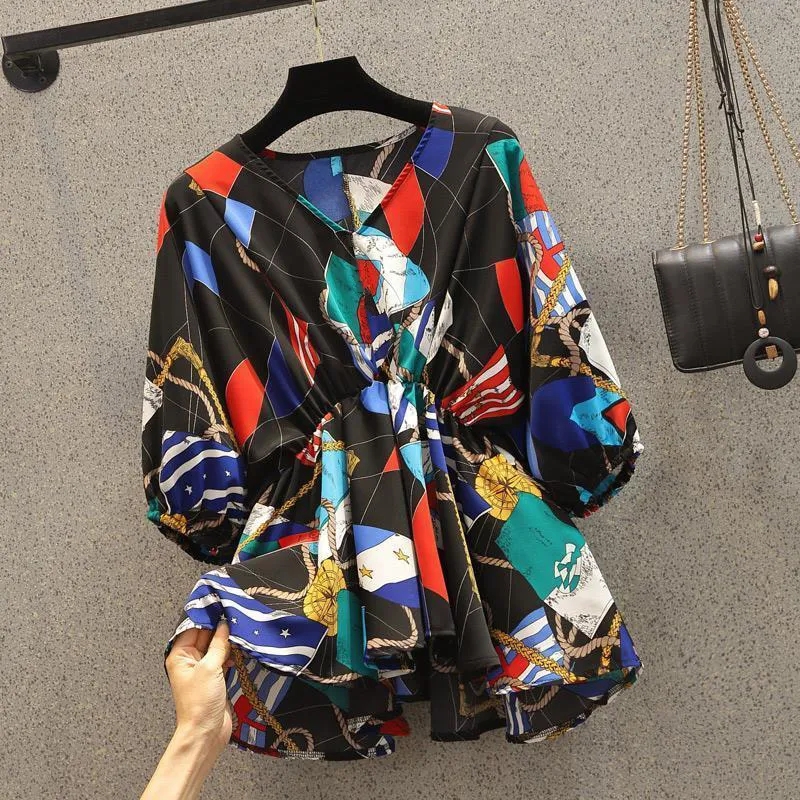 Geometric Printing Chiffon Hig - Korean Street Fashion Female avis et prix