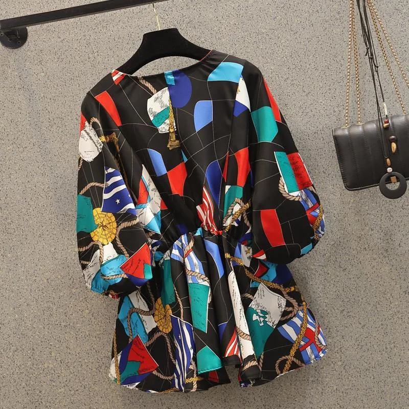 Geometric Printing Chiffon Hig - Korean Street Fashion Female avis et prix