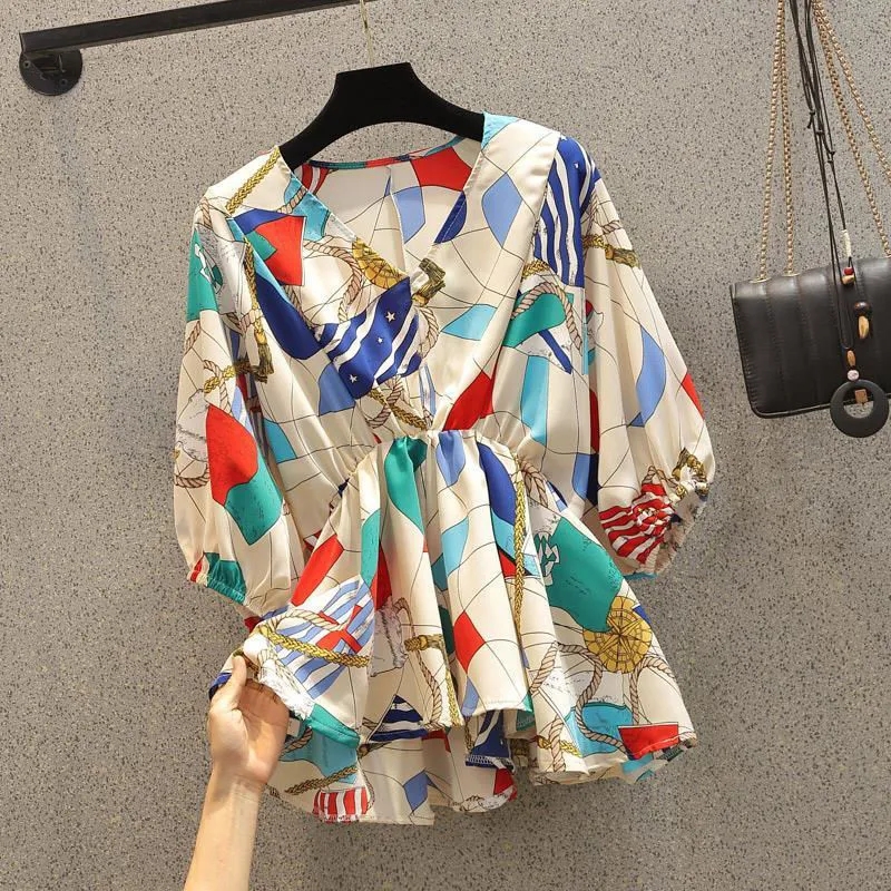 Geometric Printing Chiffon Hig - Korean Street Fashion Female avis et prix