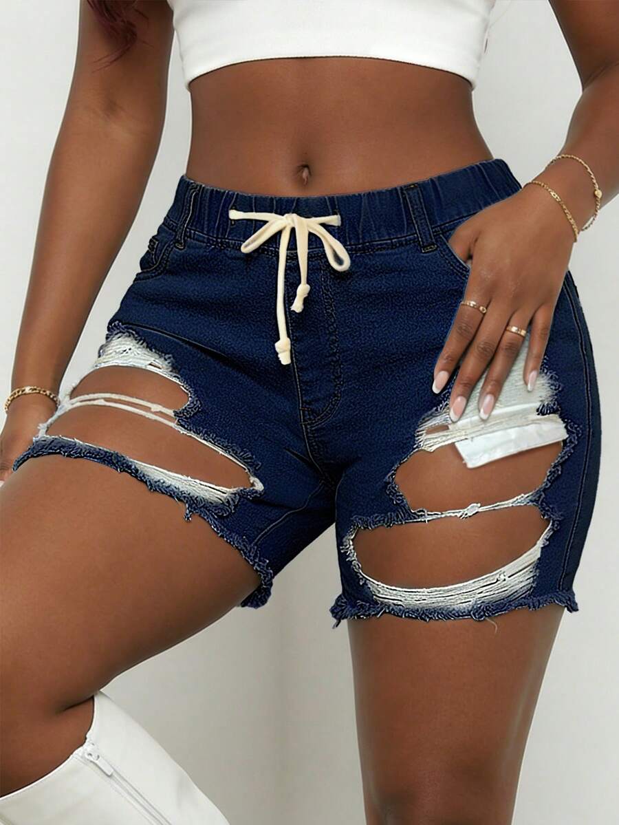 Women Mid Waist Ripped Stretch - Distressed Jean Rip avis et prix