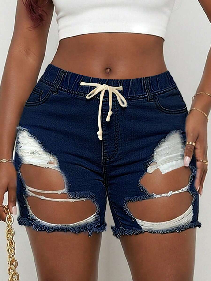Women Mid Waist Ripped Stretch - Distressed Jean Rip avis et prix