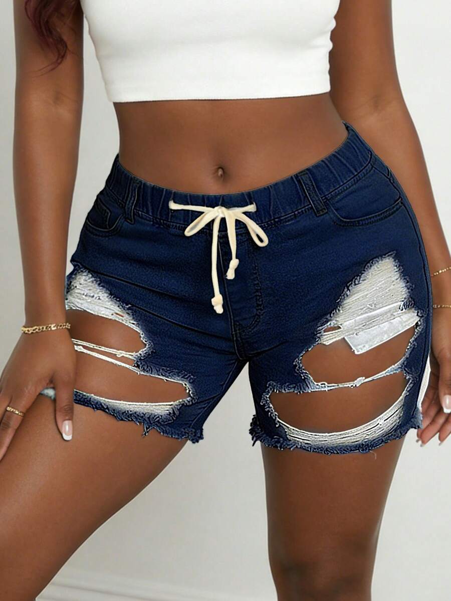 Women Mid Waist Ripped Stretch - Distressed Jean Rip avis et prix