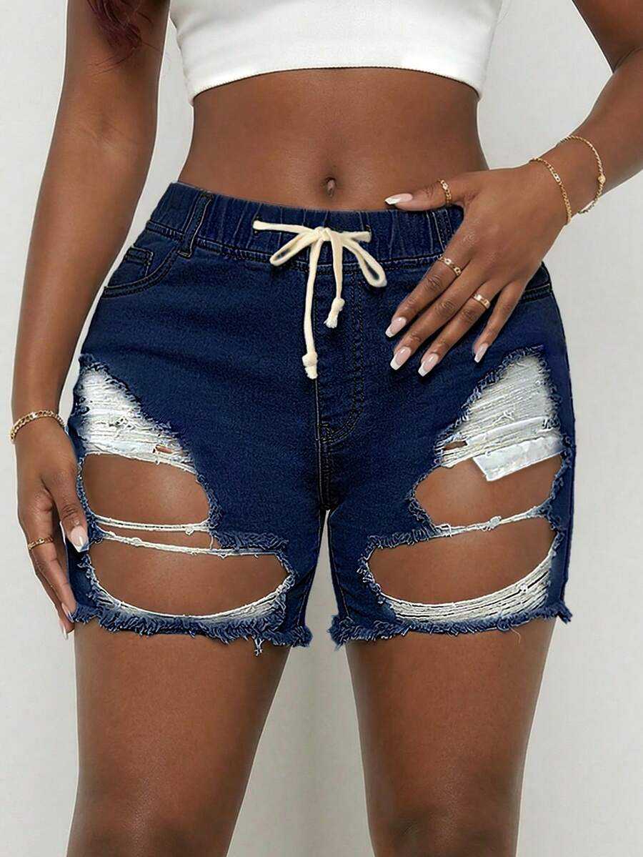 Women Mid Waist Ripped Stretch - Distressed Jean Rip avis et prix