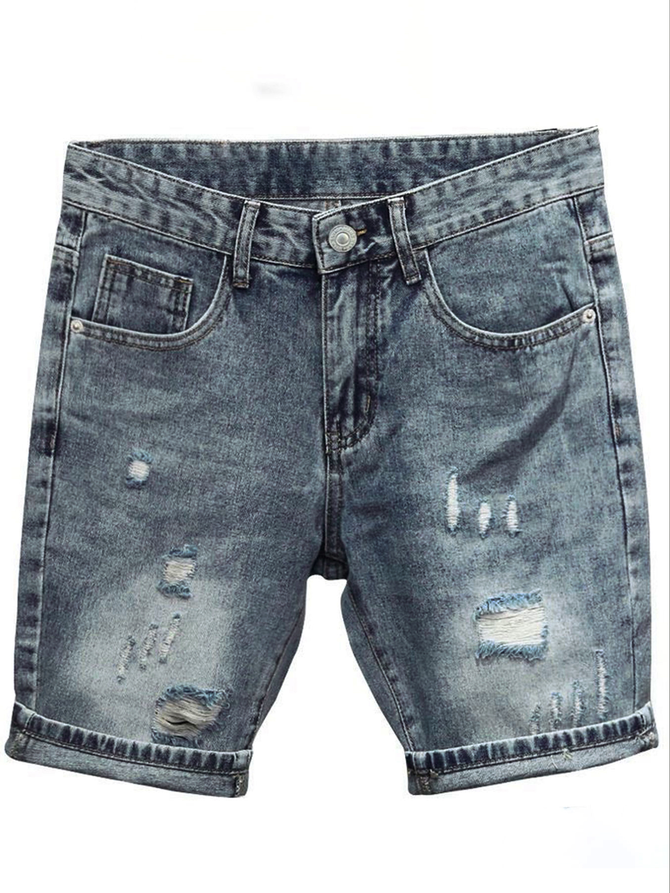 Light Blue Denim Shorts Men's  - Distressed Jean Rip avis et prix