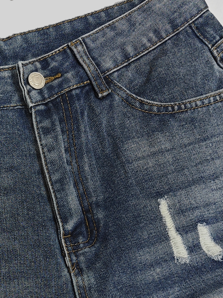 Light Blue Denim Shorts Men's  - Distressed Jean Rip avis et prix