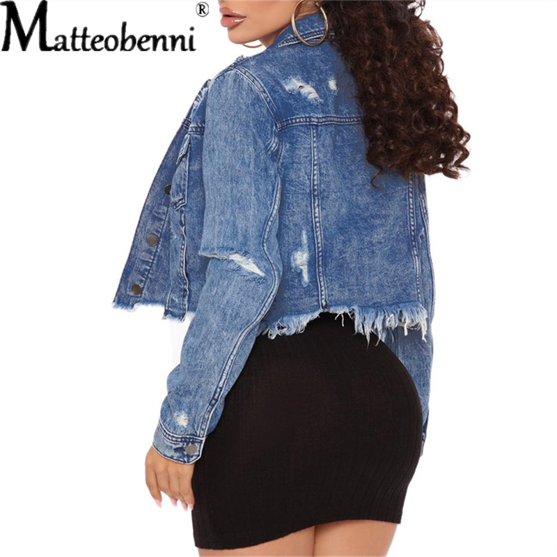 Blue Cropped Denim Jackets Wom - Distressed Jean Rip avis et prix